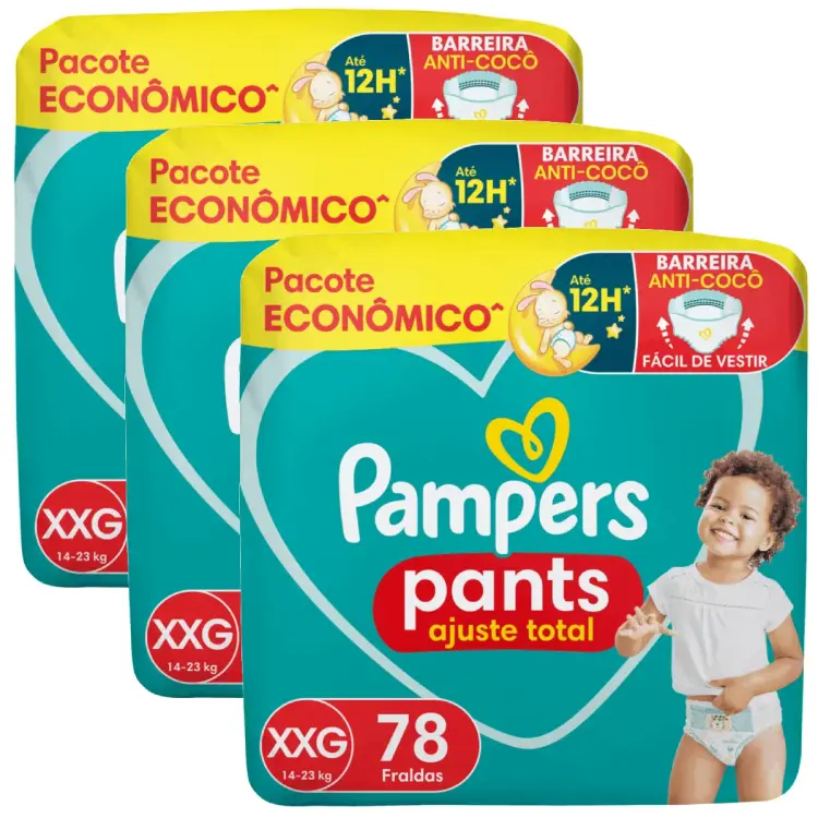 Kit 3 Fraldas Pants Ajuste Total XXG 78 unidades