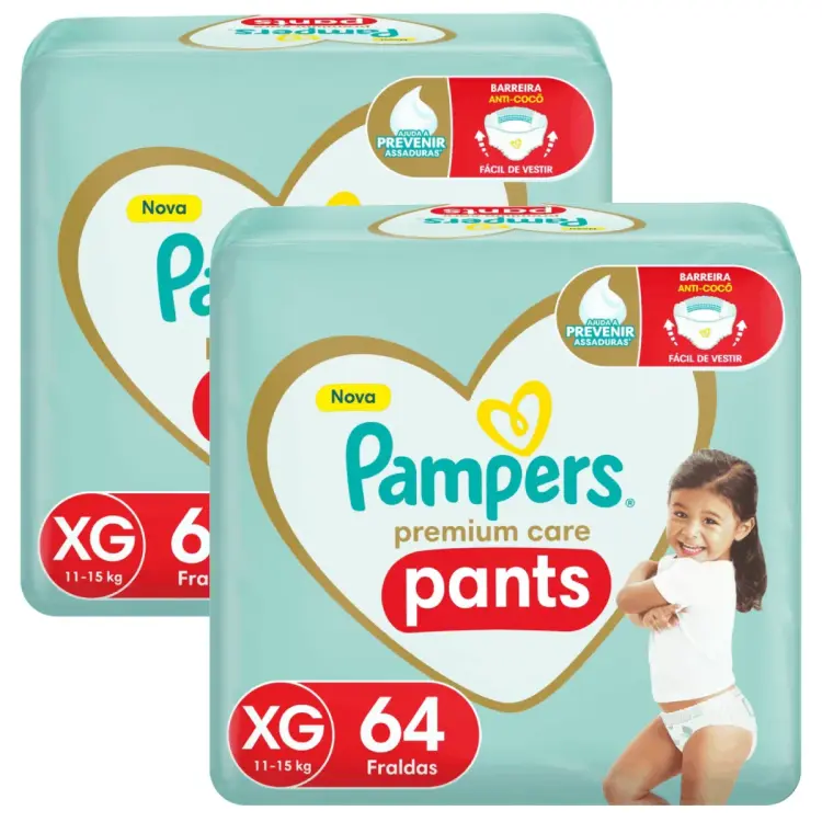 Kit 2 Fraldas Calça Premium Care Pants XG 64 unidades